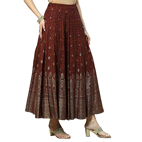 BIBA Women Printed Flared Mix and Match Knee Length Skirt(Skirts/T18800_Brown_XL)