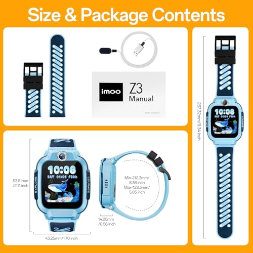 imoo Watch Phone Z3, 4G Smart Watch for Kids with Real-Time HD Video & Phone Call, Smart Watch for Girls with Real-Time GPS Location, Smartwatch for Boys with IPX8 Waterproof (Blue)