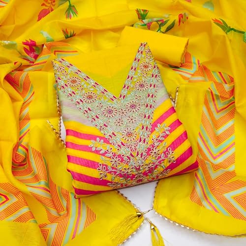 Leeli Peeri Designer Women's Chanderi Digital Print With Coding Work Unstitched Salwar Suit Dress Material