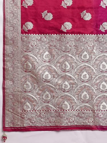 AKHILAM Women's Pink Satin Silk Floral Printed Saree With Unstitched Blouse Piece (RNGREET306_HS)