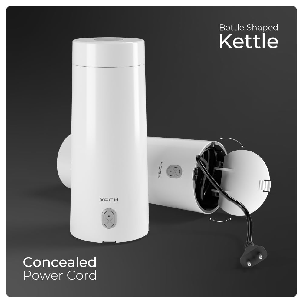 XECH Small Electric Kettle For Travel Hot Water Mini Kettle In-Built Cable Portable Bottle Design 300W Heating Element to Boil Water and Prepare Tea Coffee without Milk (Hydroboil Lite)