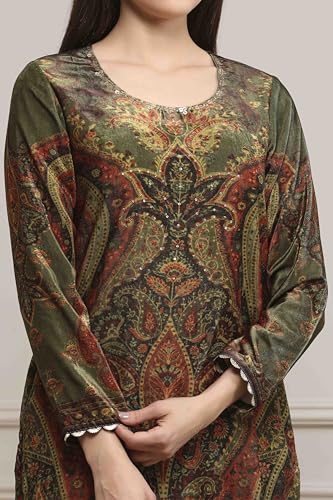 Biba Women Heena Green Polyester Straight Printed Kurta Pants Set_34