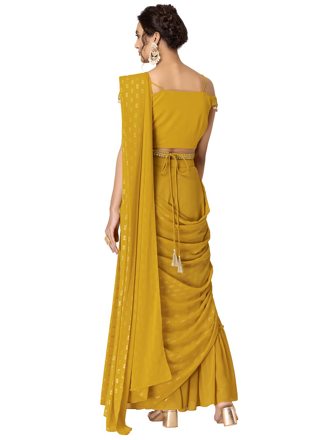 Indya Women's Georgette Sarees (ISK00791_Yellow)