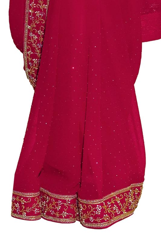 Soch Womens Fuchsia Georgette Saree With Stone Work