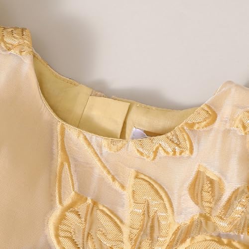 Hopscotch Girls Gold Short Sleeves Floral Textured Dress for Age (18-21 Months)