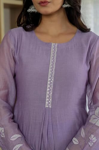 AVYUKTHA | Women Floral Embroidered Kurta with Pyjamas & Dupatta | Thread Work Ethnic Kurta Set for Women | Festive & Daily | Purple | Size- XL