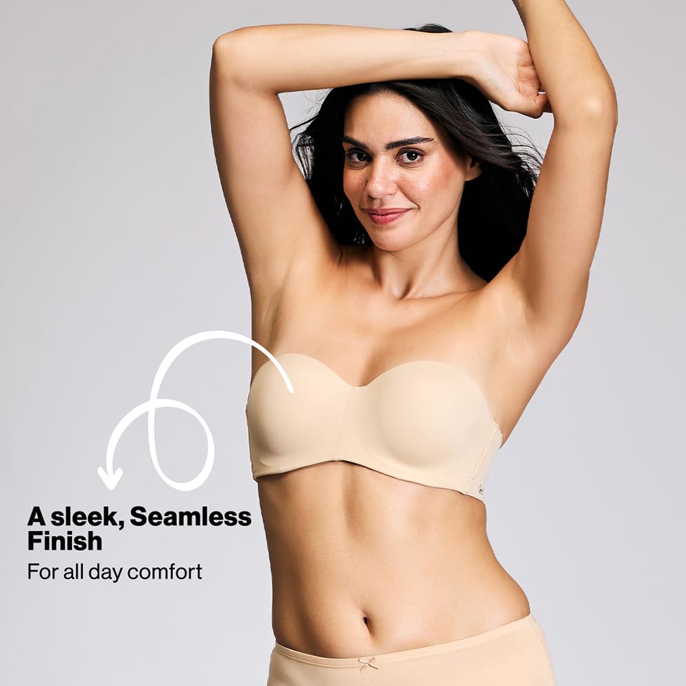 NYKD (NYB027 Padded & Wired Ultimate Multiway Strapless Bra for Women | Anti Slip Bra with Seamless Neckline & Soft Detachable Straps - Sand