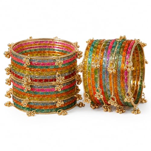OVARO Kashmiri Ghungroo Charm Bangles (32 Bangles) | Multicolor Traditional Ethnic Bangles Set for Women & Girls | Festive, Wedding