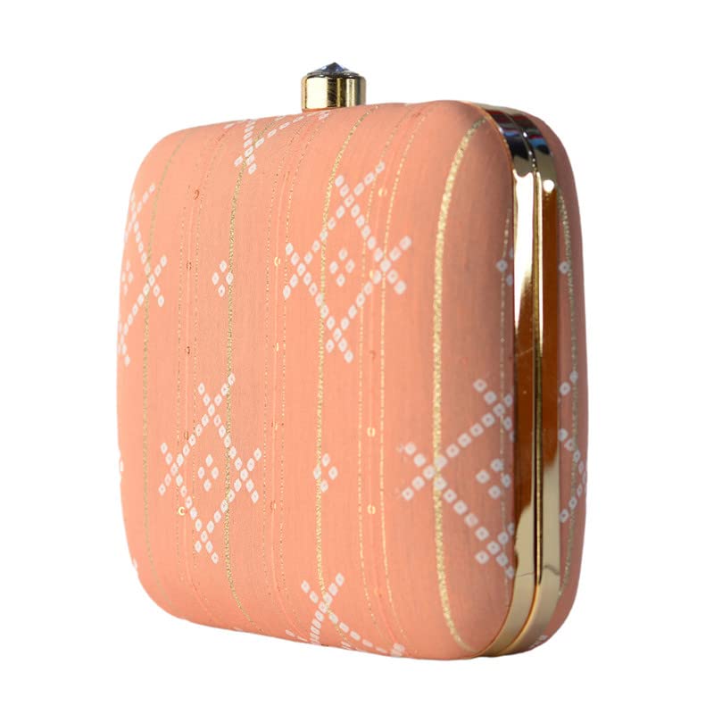 Artklim Pink Box Shaped Clutch With Golden String