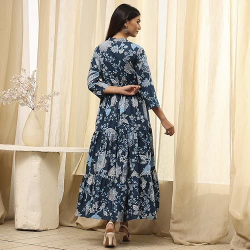 Biba Women Earthy Blue Cotton Dress_34