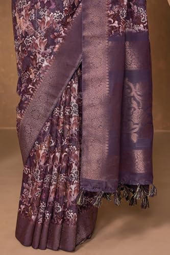 Soch Womens Purple Chanderi Floral Print Saree