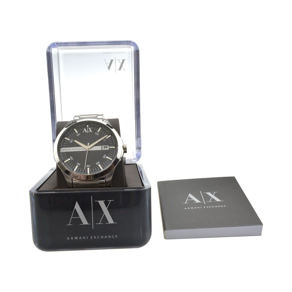 Armani Exchange Hampton Analog Black Dial Silver Band Men's Stainless Steel Watch-AX2103