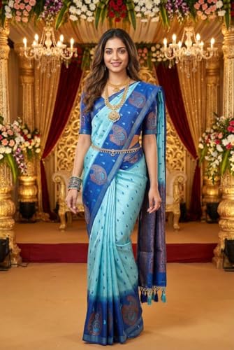 SREE KUMARAN Women's Kanchipuram Kubera Silk Pure Pattu Sarees – Leaf Butta – With Blouse (VSK272-13)