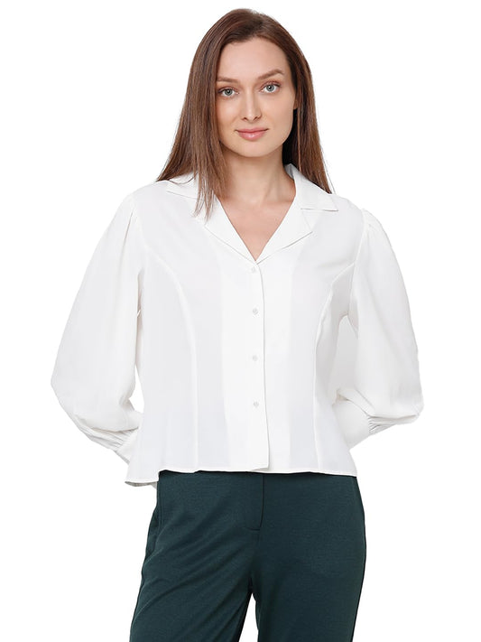 VERO MODA Women Solid White Polyester Regular Fit Shirt