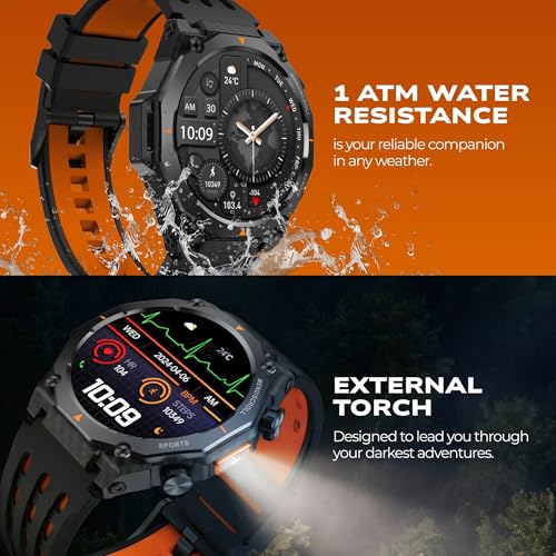 Fastrack Xtreme Adventure Smartwatch with 1.43” AMOLED Display, Dual Push Button, GPS, ABC, 1ATM, Inbuilt Torch, 100+ Multisports, Dual Tone Strap, BT Calling, HRM, SpO2 & Multiple Menu Styles - Black
