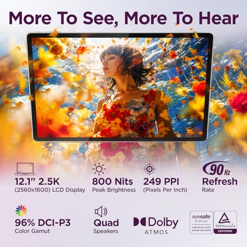 Lenovo Idea Tab Plus with Pen | Wifi |12.1" 2.5K Display, 800nits Peak Brightness |12GB RAM + 256GB ROM (Expandable upto 2TB)| MediaTek Dimensity 6400| 10200mAh|4 Speakers with Dolby Atmos| Cloud Grey