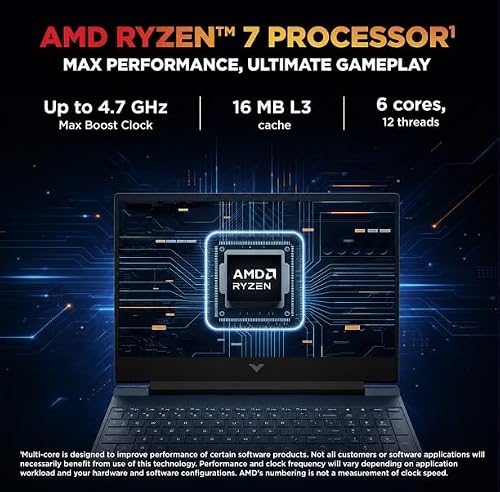 HP Victus 15 Gaming Laptop AMD Ryzen R7-7445HS,12 GB DDR 5 RAM (UPGRADABLE),512GB SSD,6 GB RTX 3050,Win11, M365* Office24,144Hz,300 NITS,15.6'',Blue,FB3359AX AI Gaming Laptop