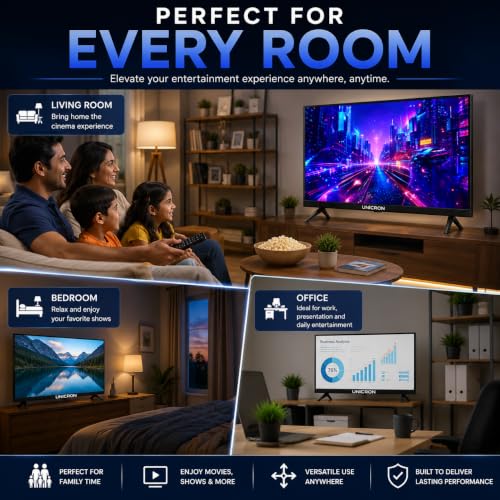 UNICRON 24 Inch HD LED TV Non Smart 20W Sound Output, Premuim Slim Design Crystal Clear Display with HDMI & USB Ports, Ideal for Home, Office & Monitor Security (Black) A+