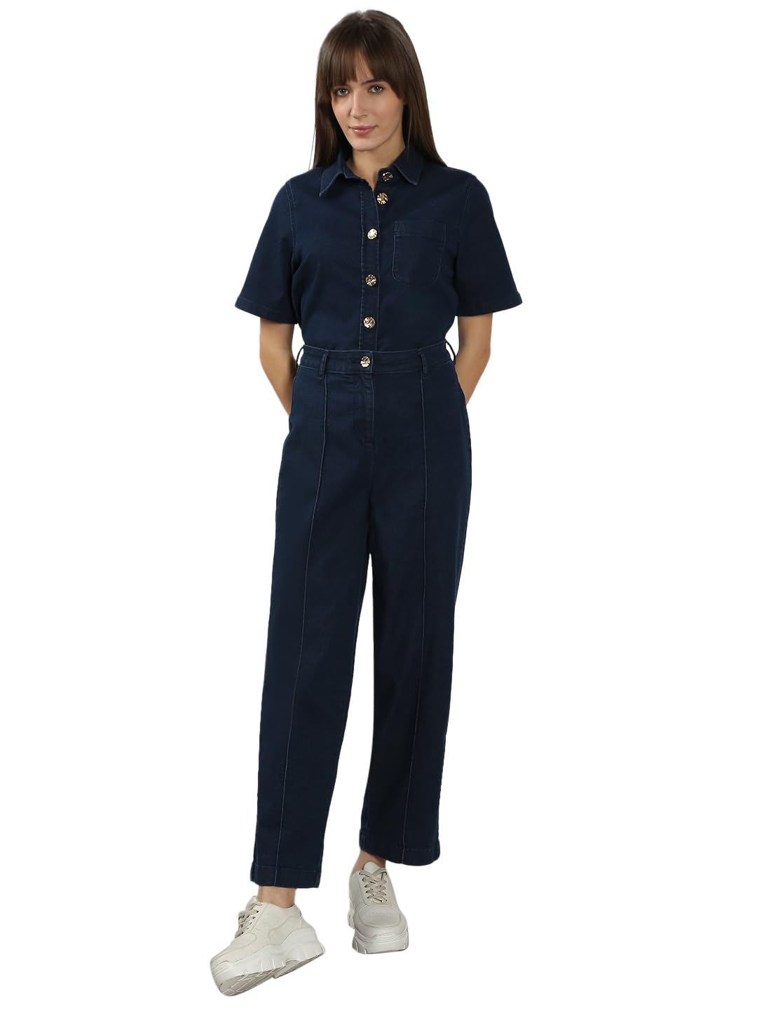 VERO MODA Women's Straight Fit High-Rise Blue Jeans