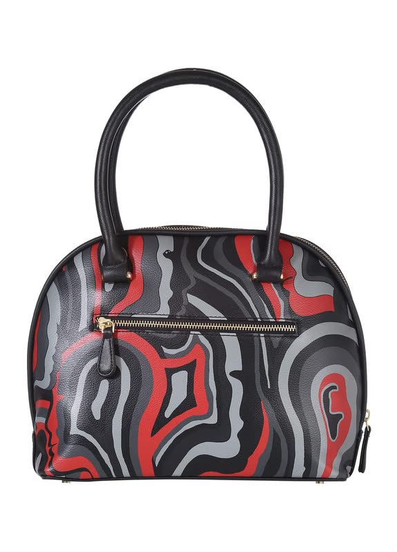 Satya Paul Grey Red PU Printed D Shape Handbags for Women