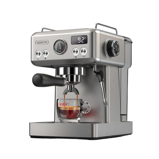 HIBREW H10A Espresso Coffee Machine (Silver), 20 Bar Semi-Automatic Coffee Maker, Compact Stainless Steel, Fast Heating, Temperature Control, Strong Steam Frothing for Cappuccino Latte