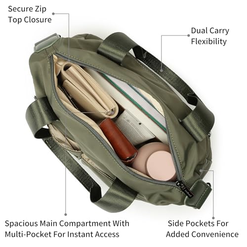 Olive Edge Nylon Satchel | Dual Carry Handbag with Webbing Handles & Detachable Strap| Spacious & Multi-Pocket Design