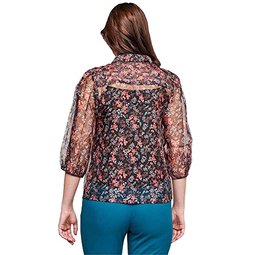 AND Floral Polyester Round Neck Womens Top (Black, 10)