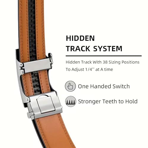 WildHorn Men's Genuine Leather Belt for Men| Premium Auto-Lock Buckle | Adjustable up to 48” | Formal & Casual Wear | Micro-Adjust Fit | Stylish Gift Box Included (Tan Shade)
