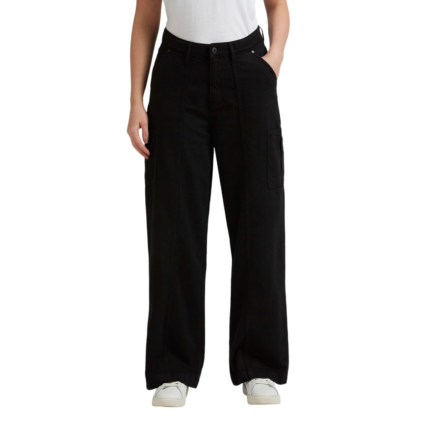 Black High Waist Straight Cargos