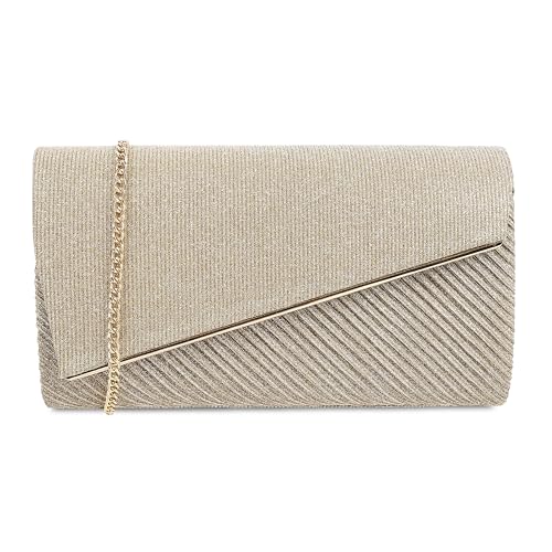 Metro Unisex Gold Adults -Wedding PU Soft Body Magnet closure Stripe Clutches with 0 Pocket and 1 compartments(38-52)