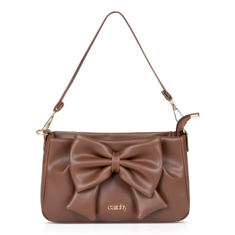Catchy || Elegant Brown Bow Handbag – Stylish PU Leather Shoulder Bag for Women