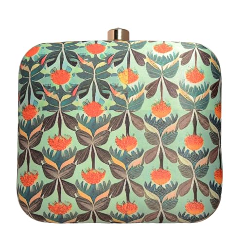 Artklim Blue And Orange Floral Printed Clutch