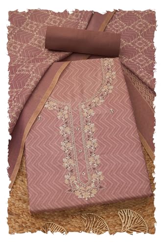Soch Womens Onion Pink Linen Shimmer Chevron Print Unstitch Dress Material With Zari