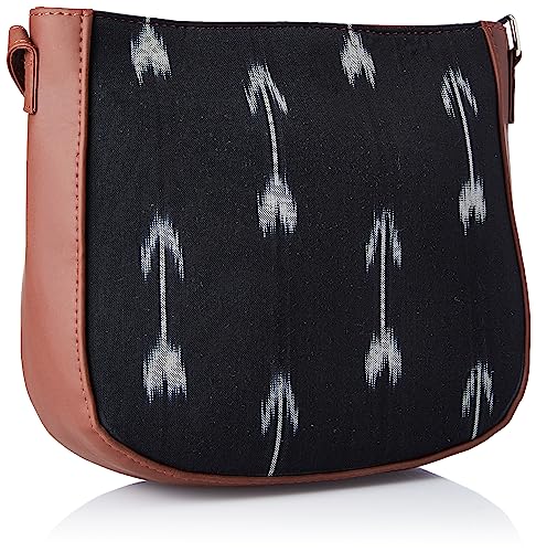 ZOUK Women's Handcrafted Black Ikat Arrow U Shaped Sling Bag