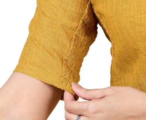 Studio Shringaar Women's Madras Handloom Cotton Side Stretchable (Smocked) Readymade Saree Blouse (Yellow, 46)
