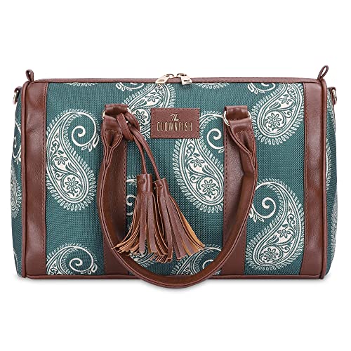 THE CLOWNFISH Lorna Printed Handicraft Fabric Handbag for Women Office Bag Ladies Shoulder Bag Tote for Women College Girls (Ash Gray)