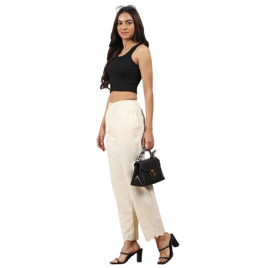 BIBA Women Mid Rise Solid Straight Bottom WEAR(Bottom W16946_Natural_L)