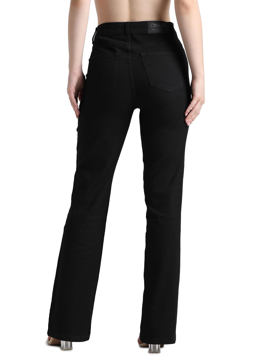 ONLY Women Solid Cotton Blend Flared Fit High Rise Black Jeans