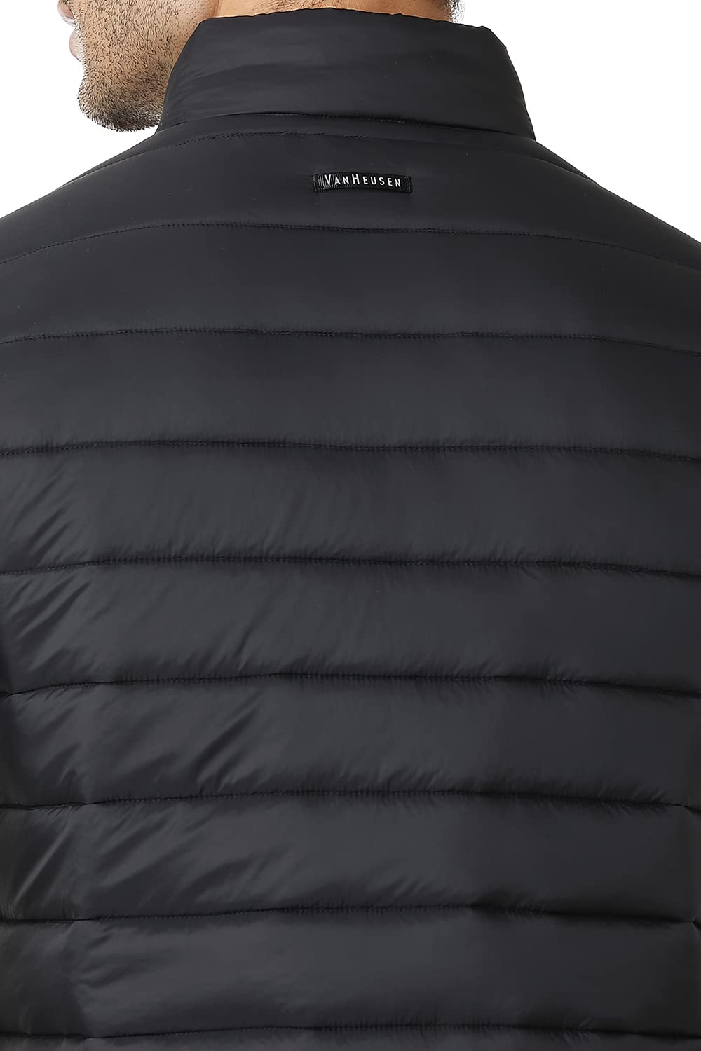 Van Heusen Athleisure Men Woven Jacket - 100% Nylon - Extra Warm, High Neck, Zip Front, Sleeveless_80005_Black_L