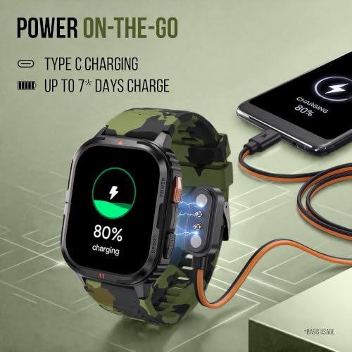 Fastrack Xtreme S Rugged Smart Watch with 1.93" AMOLED Square Display, BT Calling, 24/7 Health Suite, IP67, 60Hz Dynamic Refresh Rate, Vitality Index, Hydration Alert, Large Battery - Camo Green