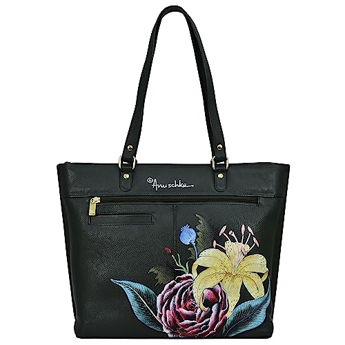 Anuschka Women’s Hand-Painted Genuine Leather Large Zip Top Tote - Vintage Floral