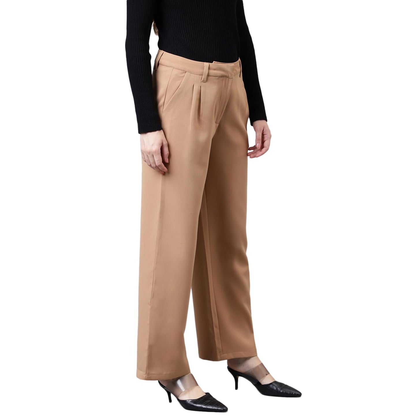 Latin Quarters Women's Solid Straight Beige Pant_M