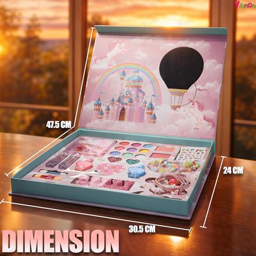 VikriDA Big Size Kids Washable Makeup Kit, Fold Our Makeup Palette with Mirror, Make Up Toy Cosmetic Kit Gifts for Girls - Safety Tested- Non Toxic