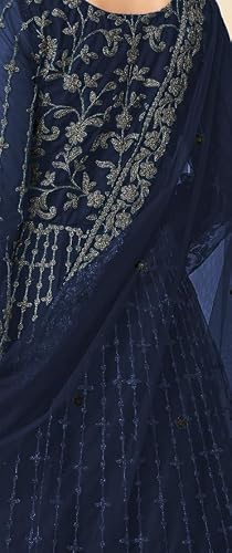 RUDRAPRAYAG Net And Santoon Long Anarkali Gown For Women | Semi Stitched Anarkali Gown For Women | Gown In Clothing & Accessories, Navy Blue