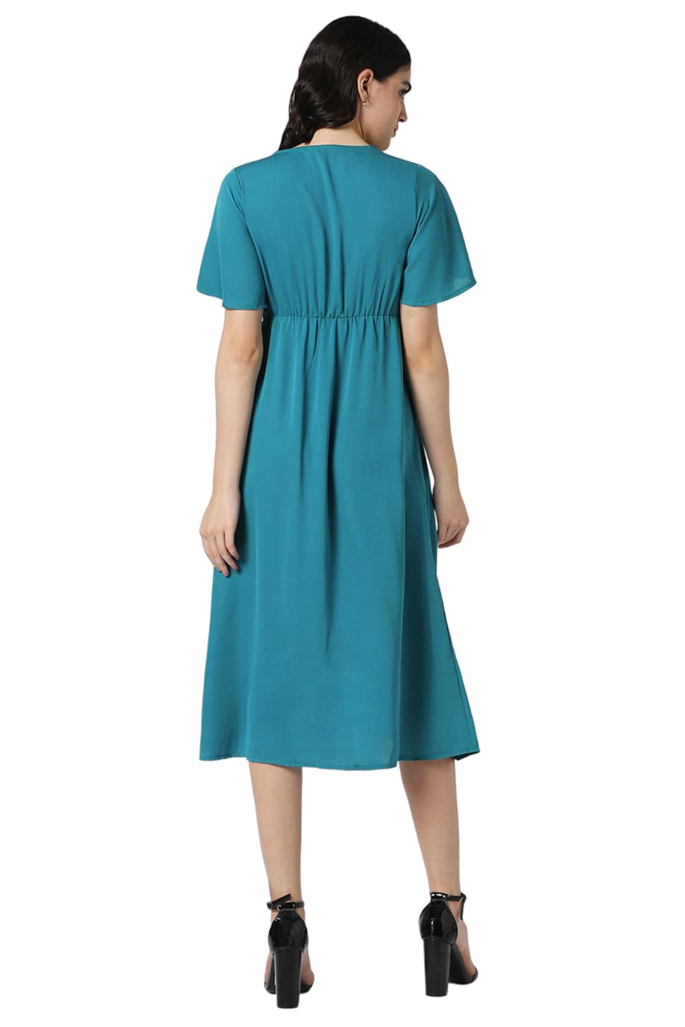 Van Heusen Women's Polyester Asymmetrical Calf Length Dress (VWDRFRGFQ86407_Blue