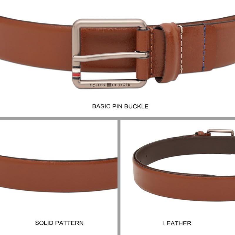 Tommy Hilfiger Men's Warrens Leather Belt - Rwb Pin Buckle - Versatile Tan For Classic Semi-Formal Styling & GentleMen's Gift | Size XL - 110 CM