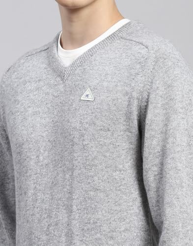 Monte Carlo Lt Grey Mix Solid V Neck Sweater | Warm Woolen Pullover for Men | Soft Comfortable Knitted Winter Wear Sweater for Men's