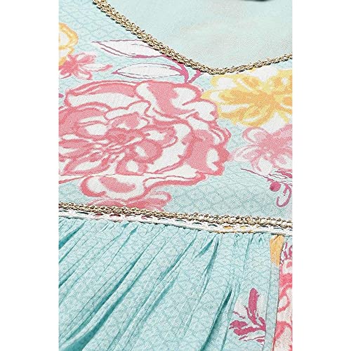 Biba Women's Cotton Printed Straight Salwar Kurta Dupatta (Skdphool Ba8073_Sky Blue_42)
