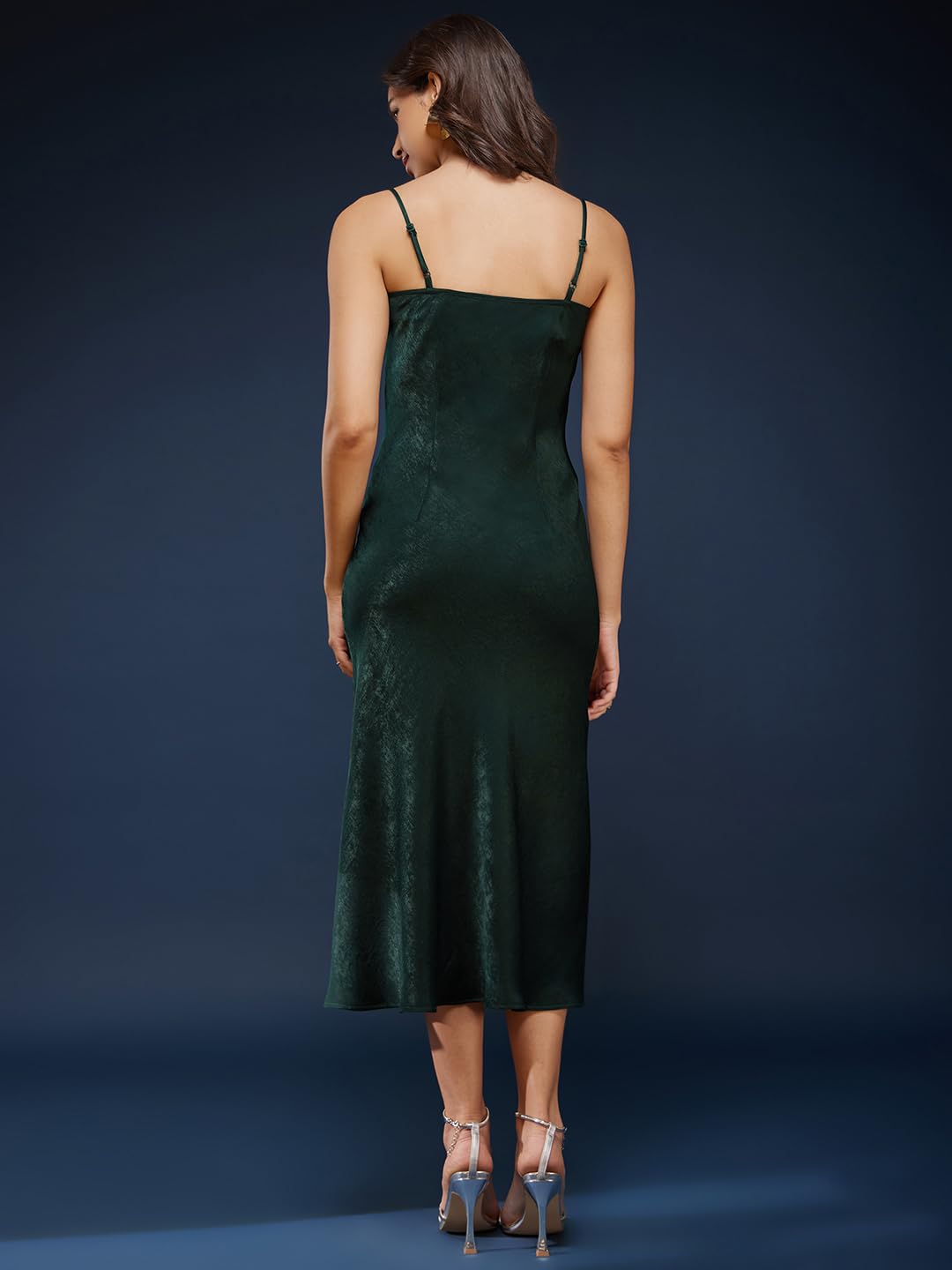 FableStreet Women Satin Cowl Neck Slip Sheath Dress - Olive (Fsdr1105Btgr-S, Calf Length)