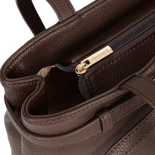 Fastrack Gilded Lock Brown Shoulder Bag | Pebbled Faux Leather Handbag with Swivel Clasp Front | Spacious Zip Closure Bag with Organizer Pockets & Dual Handles